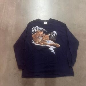 Vintage 1996 men's blue mountain lion nature‎ long sleeve shirt